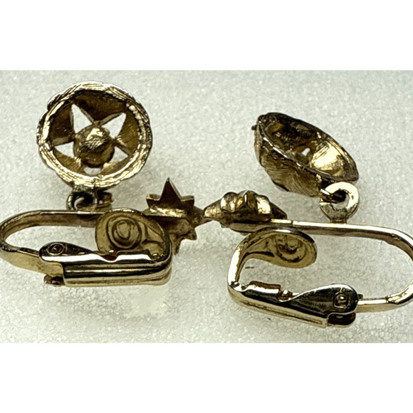 Vintage Atomic Starburst Star Clip On Dangle Earrings Rhinestone - Picture 11 of 15